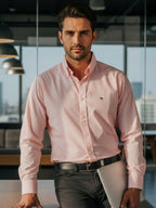 Camisa Hombre Casual Mini Cuadros Rosas, Blancos