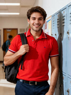 Playera Polo Hombre Slim Fit Roja Detalles Blanco y Azul Marino - 34 (S)-Tiendas Platino