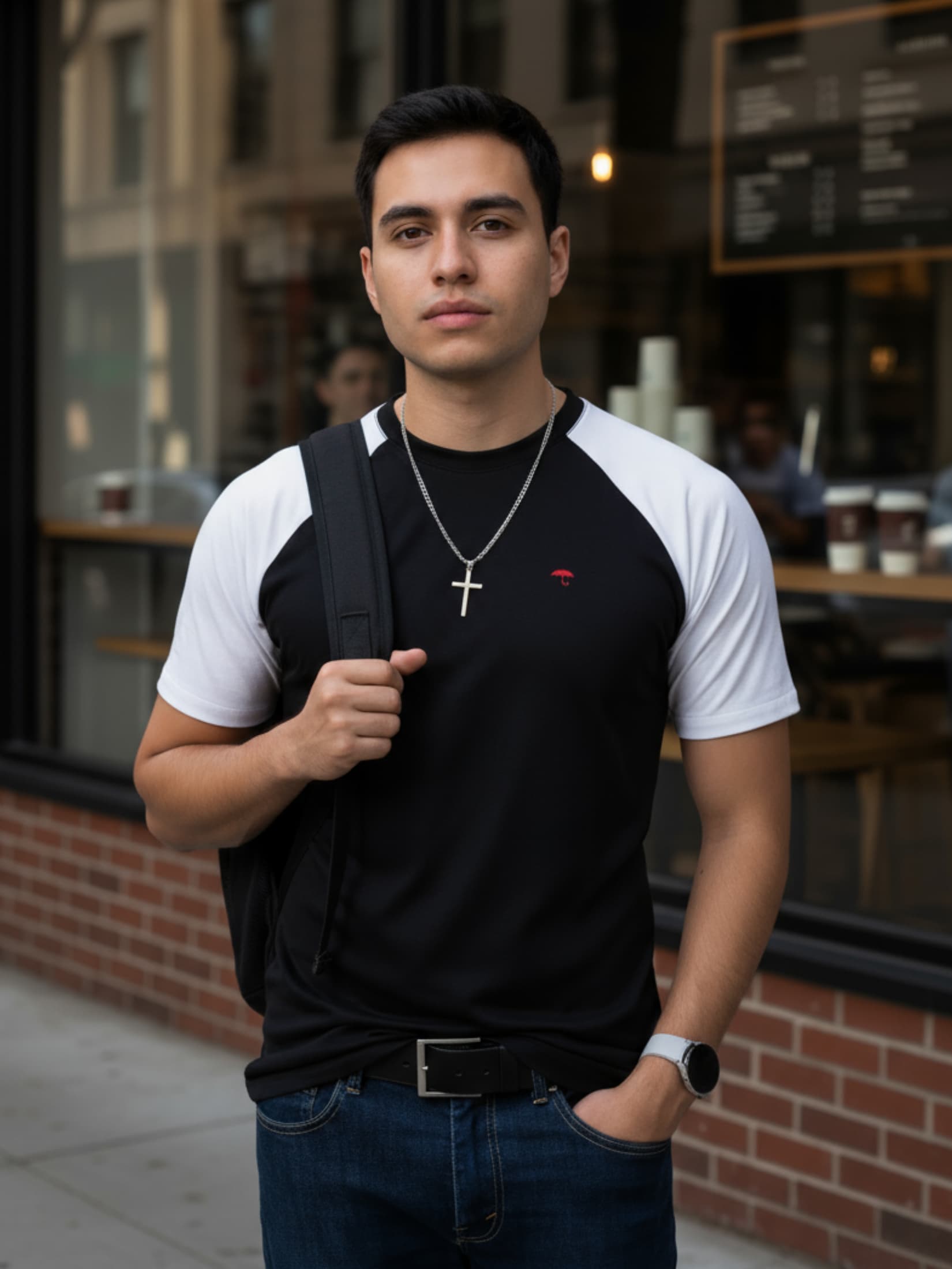 Playera Hombre Slim Fit Negra Det Blancas - 34 (S)-Tiendas Platino