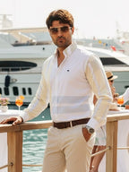 Camisa Hombre Casual Líneas Azul y Amarilla