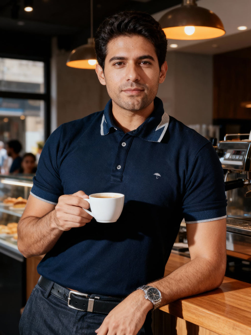 Playera Polo Hombre Slim Fit Azul Marino Detalle Gris