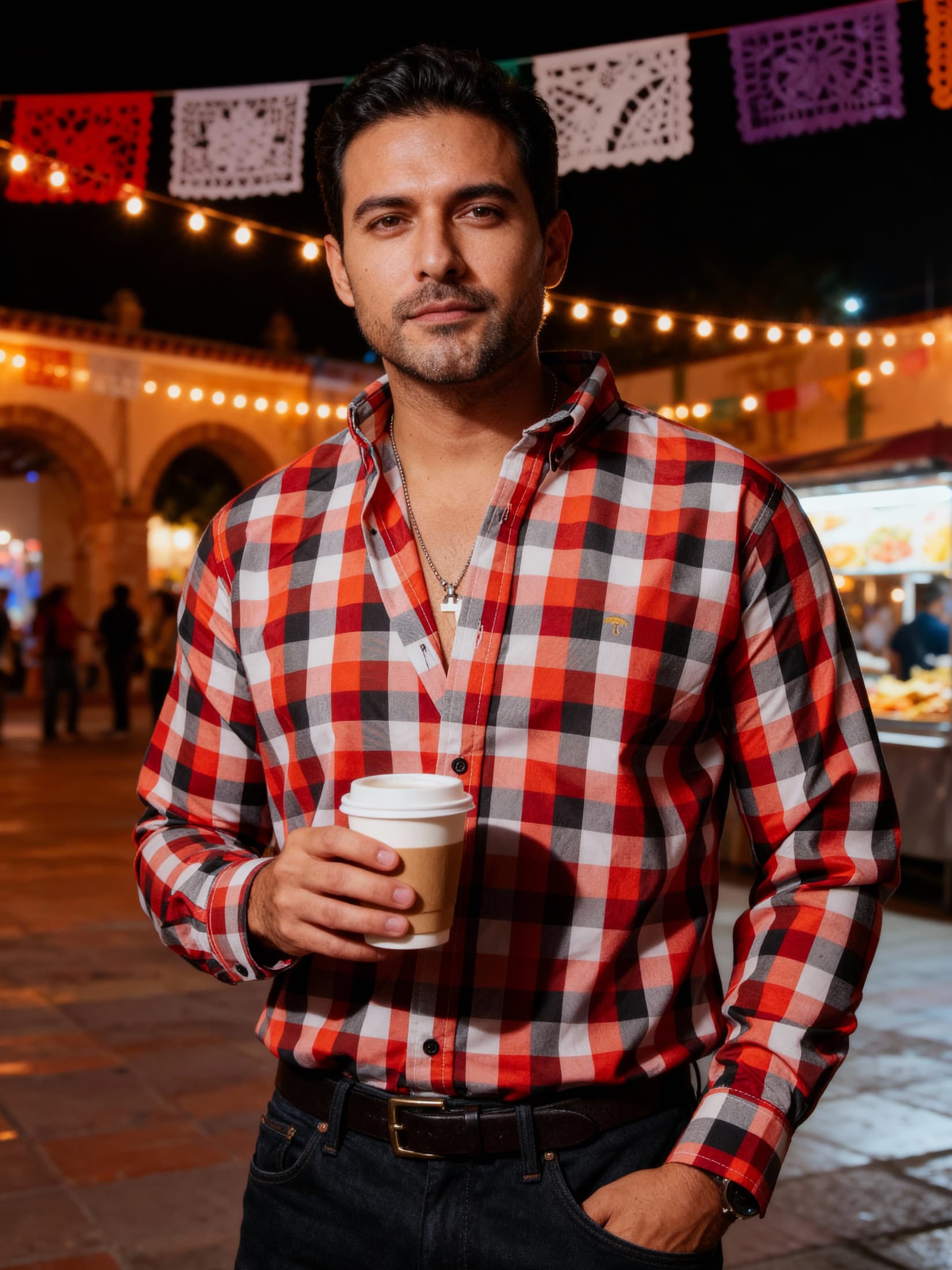 Camisa Casual Hombre Cuadros Rojo Blanco Y Negro