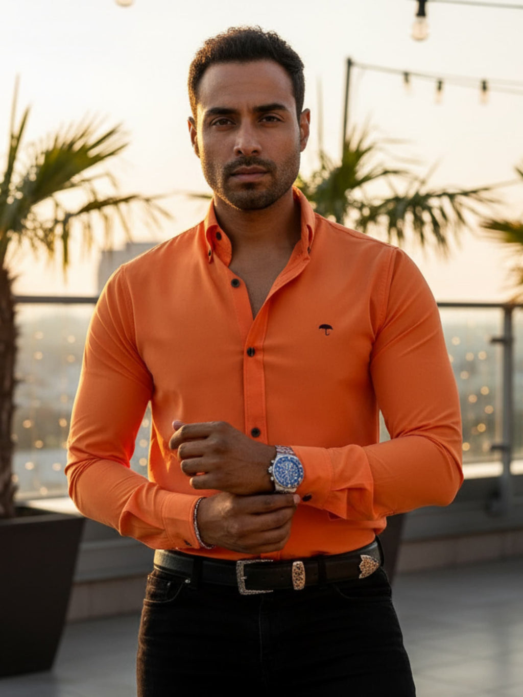 Plain Orange Casual Men's Shirt 007