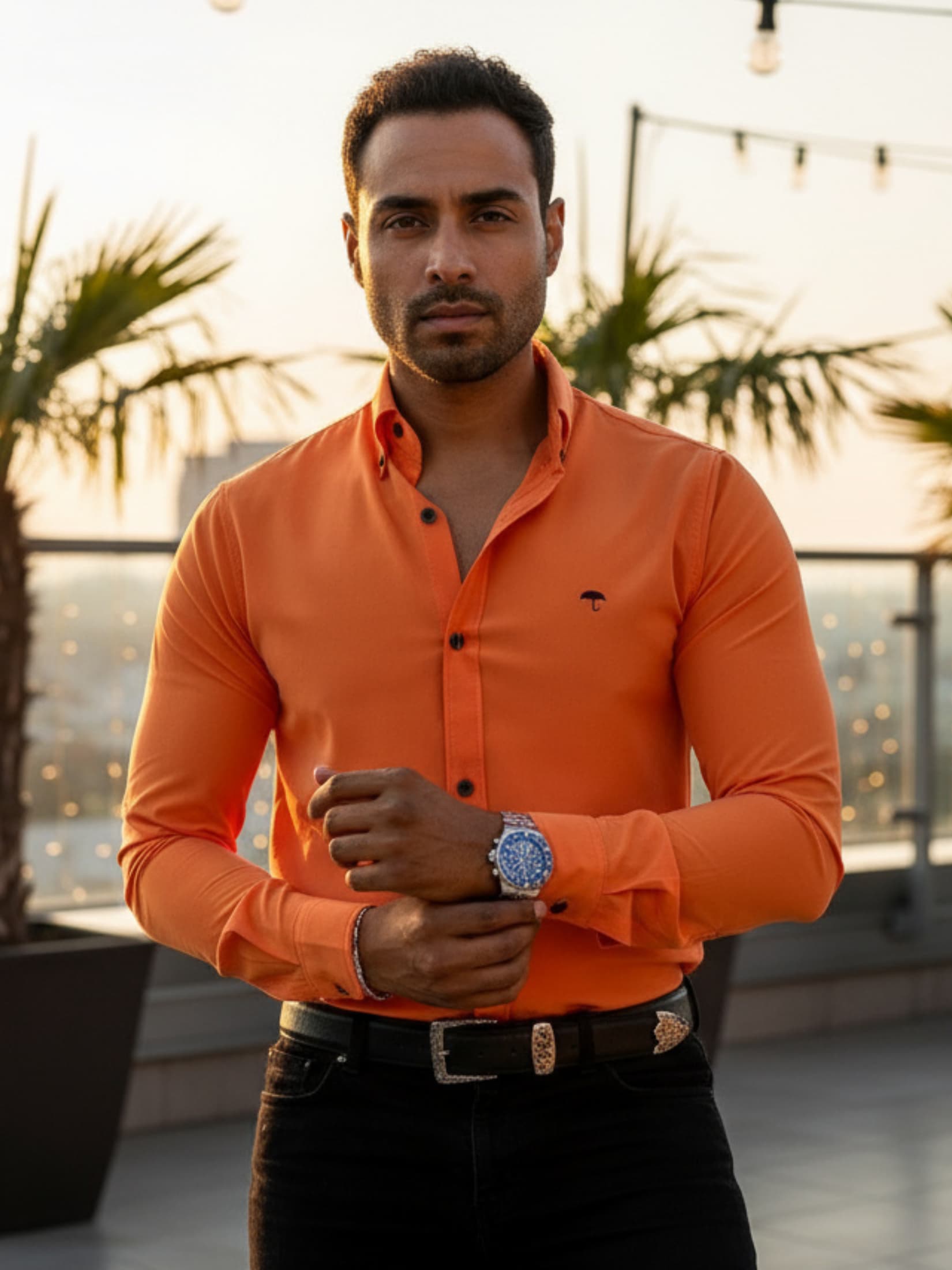 Plain Orange Casual Men's Shirt 007