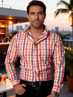 Men's Casual Shirt, Stripes, Melon, Coral and Gray