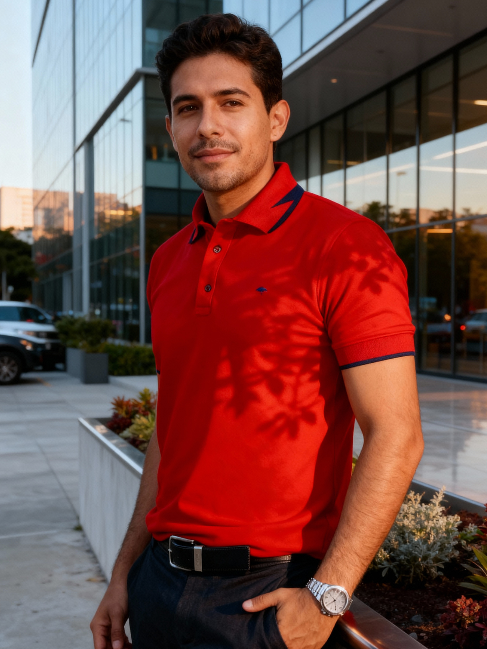 Playera Polo Hombre Slim Fit Rojo Detalle Azul Marino