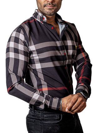 Camisa Hombre Casual Negra Rayas Gris, Rojas