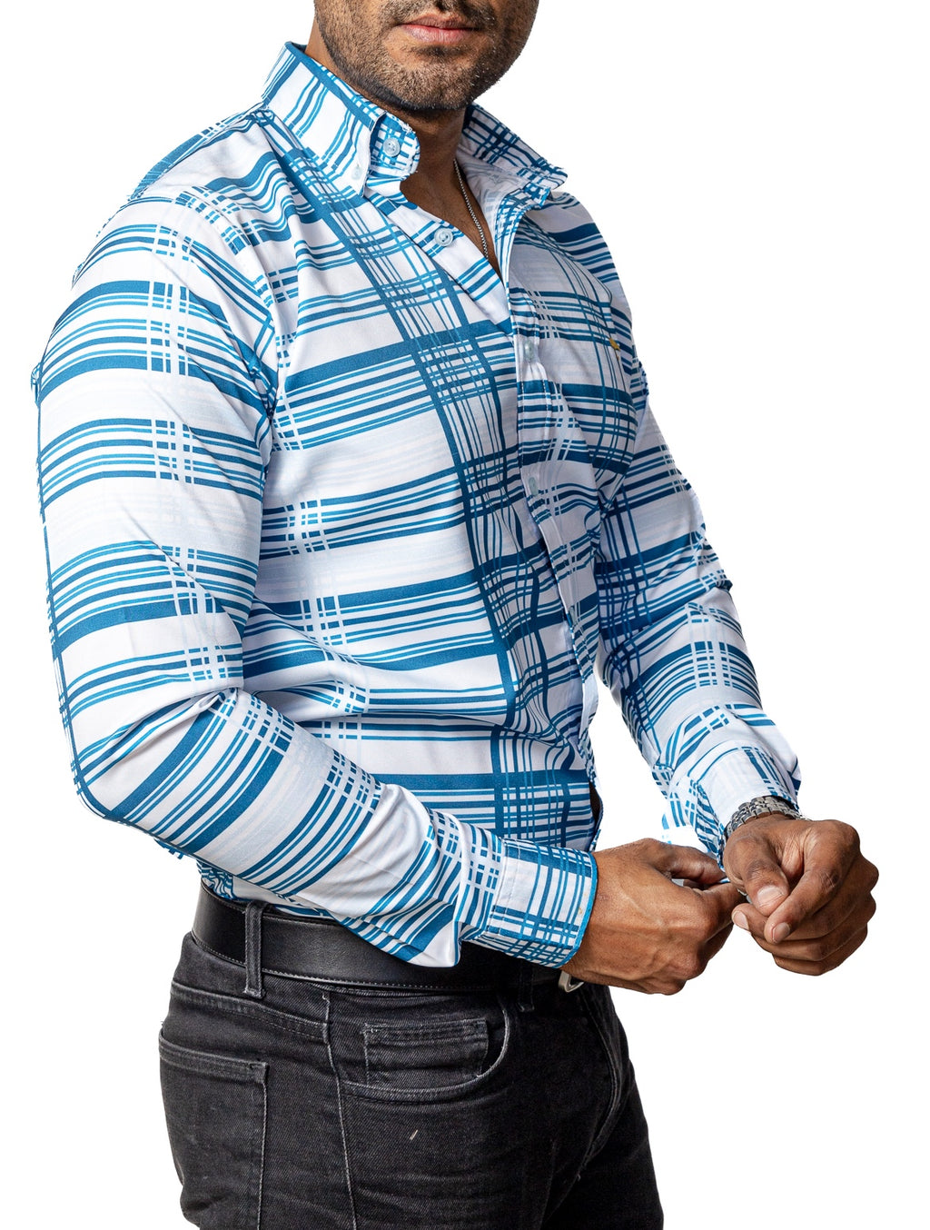 Camisa Hombre Casual Blanca Rayas Azules