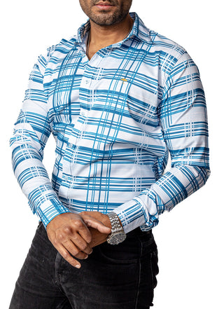 Camisa Hombre Casual Blanca Rayas Azules