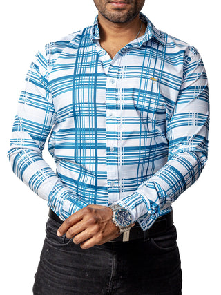 Camisa Hombre Casual Blanca Rayas Azules