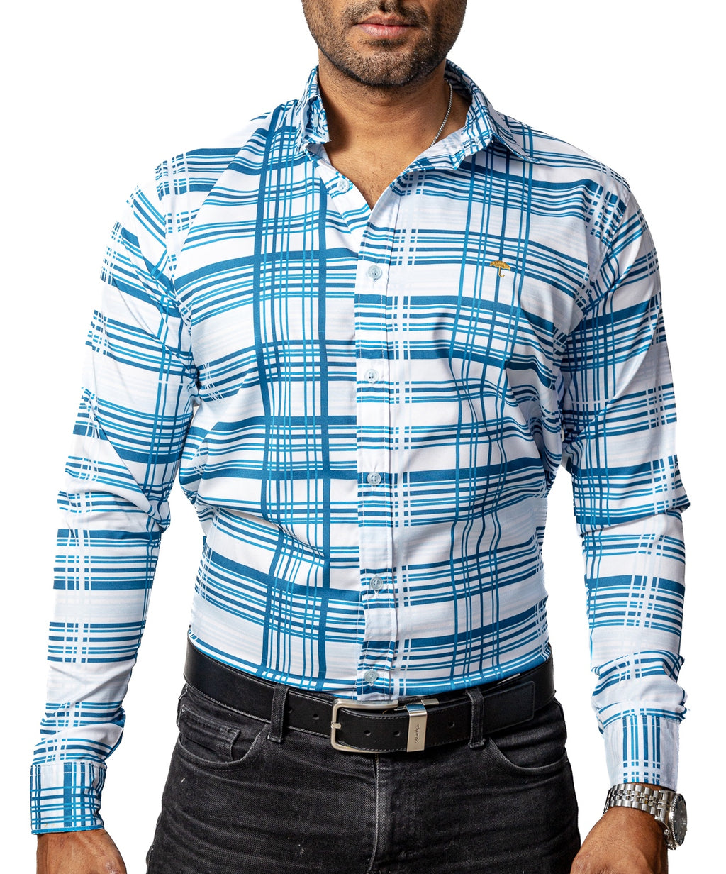 Camisa Hombre Casual Blanca Rayas Azules