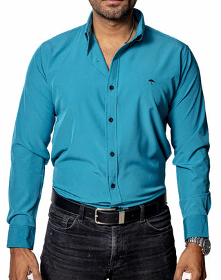 Camisa Casual Hombre Lisa Azul Turquésa.