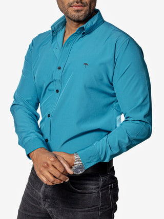 Camisa Casual Hombre Lisa Azul Turquésa.