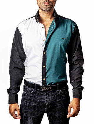 Camisa Hombre Casual Blanca - Verde Oscuro