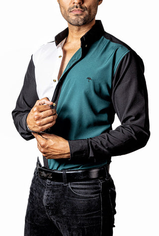 Camisa Hombre Casual Blanca - Verde Oscuro