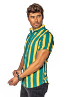 Camisa Hombre Casual Slim Fit Rayas Verdes, Amarillas