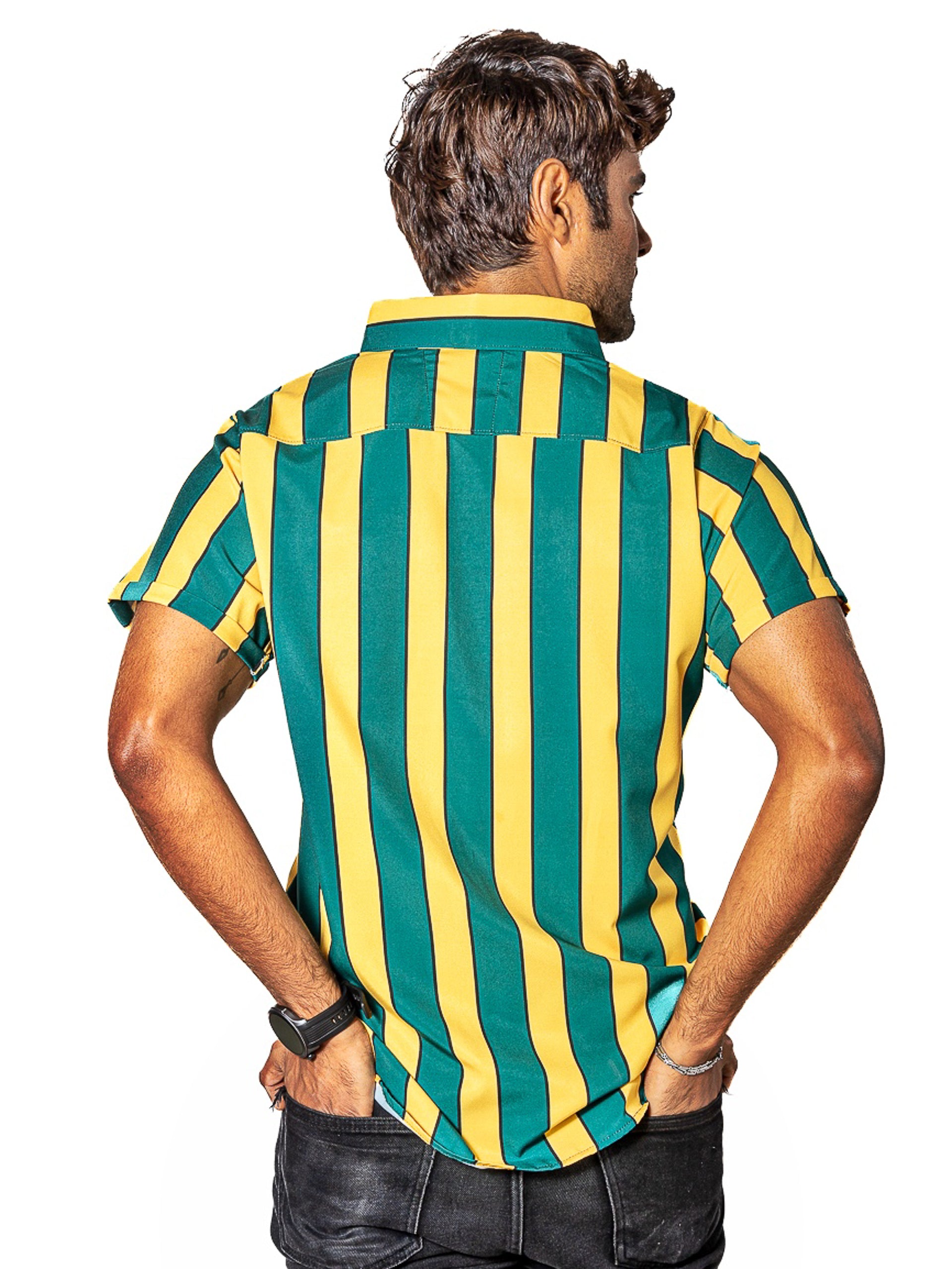 Camisa Hombre Casual Slim Fit Rayas Verdes, Amarillas