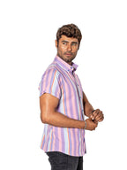 Camisa Hombre Casual Slim Fit Rayas Rosas, Purpuras - 34 (S)-Tiendas Platino