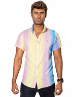 Camisa Hombre Casual Slim Fit Rayas Colores Pasteles