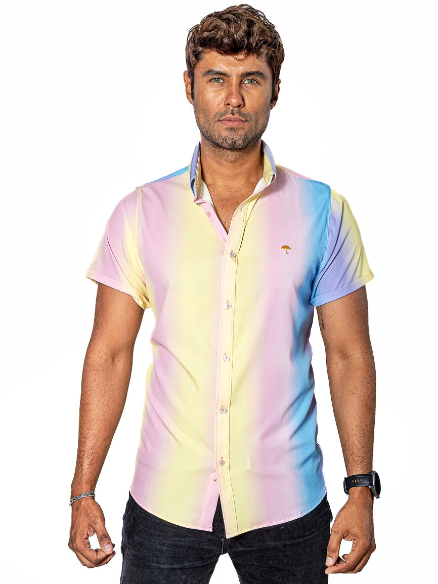 Men's Casual Slim Fit Striped Pastel Colored Shirt