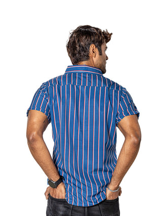 Camisa Hombre Casual Regular Fit Rayas Azul Acero