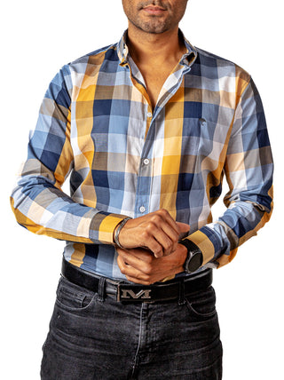 Camisa Hombre Casual Cuadros Amarillos, Grises, Blancos