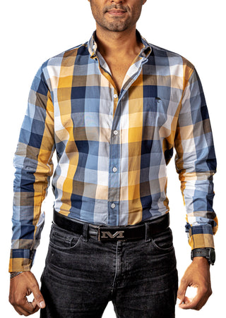 Camisa Hombre Casual Cuadros Amarillos, Grises, Blancos