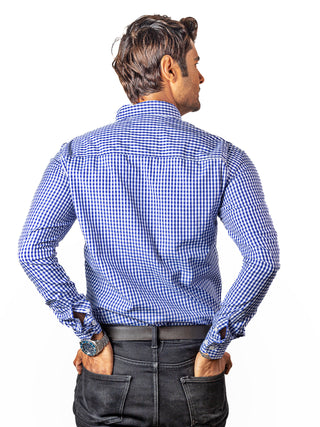 Camisa Hombre Casual Slim Fit Cuadros Chicos Marino, Blancos