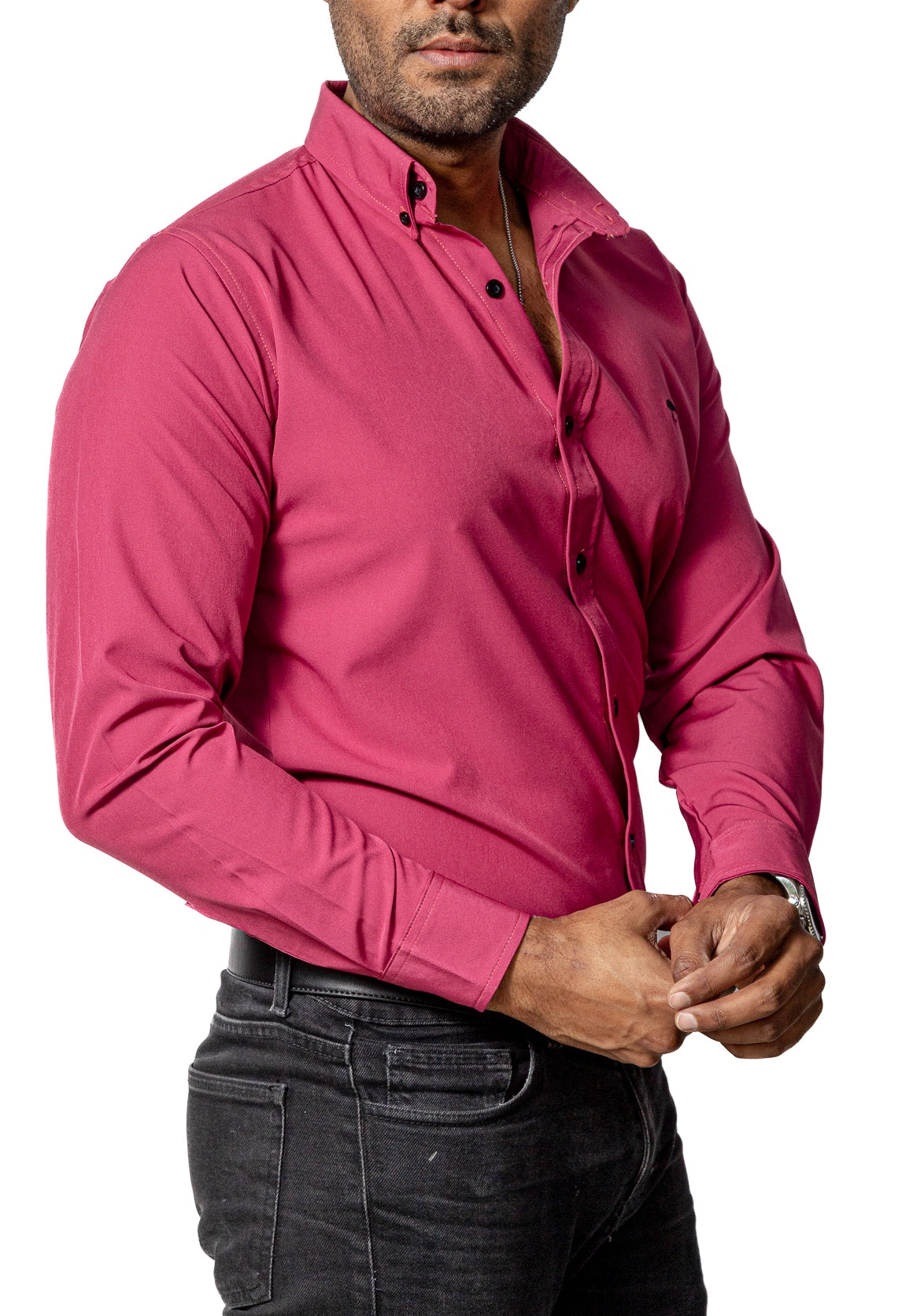 Camisa Casual Hombre Lisa Rosa Rouge