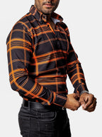 Camisa Casual Hombre, Negra Líneas Naranja - 34 (S)-Tiendas Platino