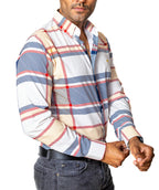 Camisa Hombre Casual Hueso Líneas Morado Rojo y Amarillo