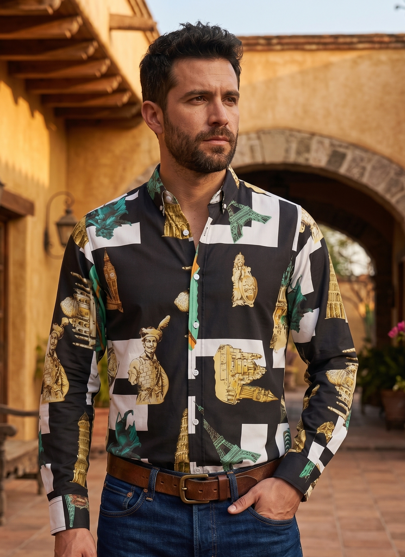 Camisa Hombre Negro Blanco — Paris Drift | Moon & Rain