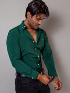 Camisa Hombre Casual Verde Oscuro Lisa
