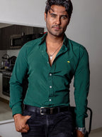 Camisa Hombre Casual Verde Oscuro Lisa