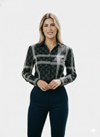 Camisa Hombre Casual Negra Rayas Blancas Figuras