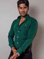 Camisa Hombre Casual Verde Oscuro Lisa