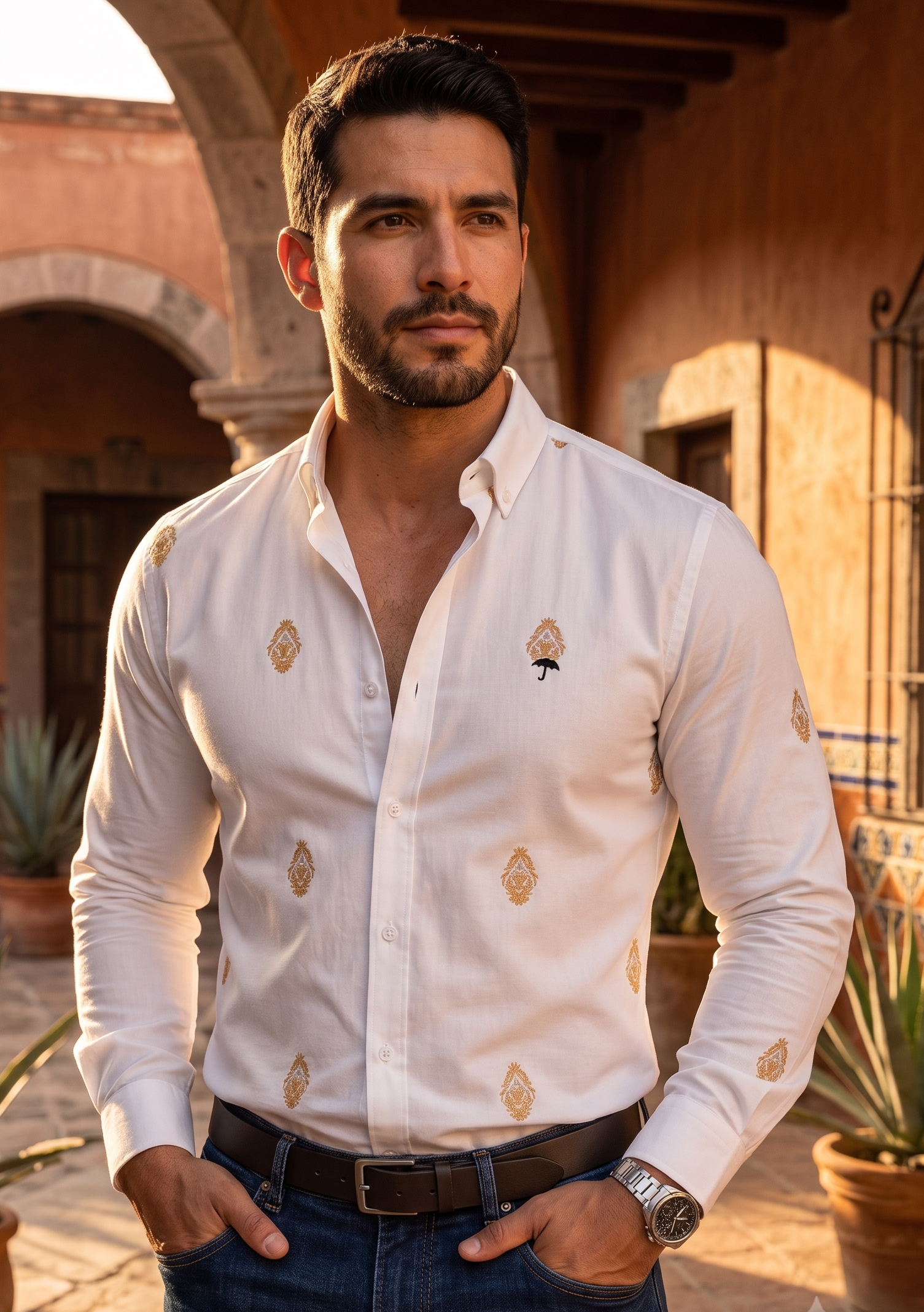 Camisa Hombre — Golden Icon Abstract | Moon & Rain
