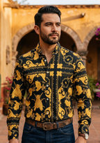 Camisa Hombre Estampado Negro — Baroque Insect | Moon & Rain