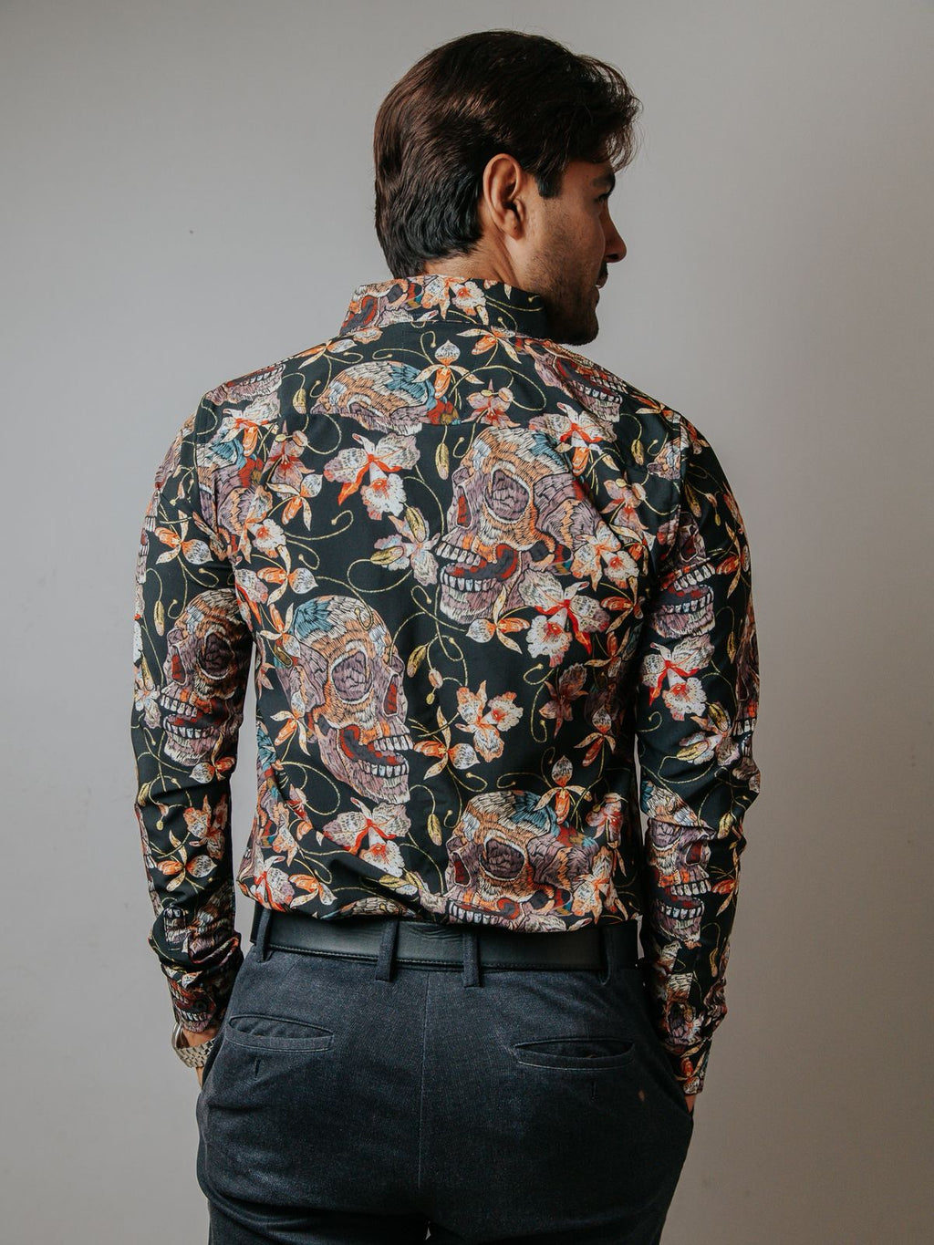 Camisa Hombre Casual Slim Fit Camisa Calavera Otoñal