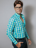 Camisa Hombre Casual Cuadros Verde Blanco y Azul