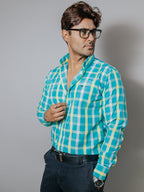 Camisa Hombre Casual Cuadros Verde Blanco y Azul