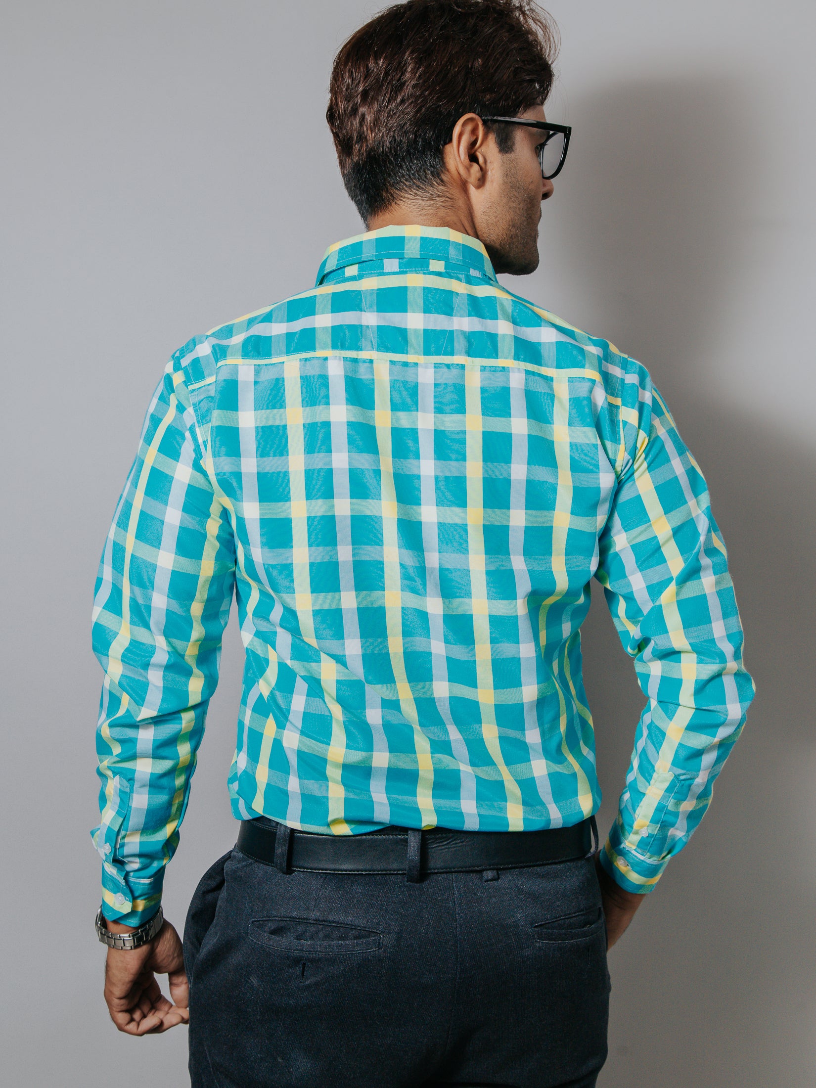 Camisa Hombre Casual Cuadros Verde Blanco y Azul