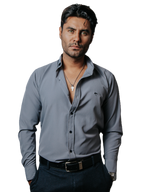 Camisa Hombre Casual Gris Claro Lisa