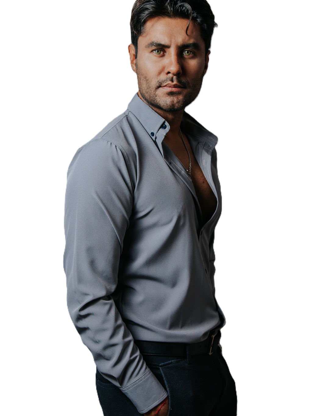 Camisa Hombre Casual Gris Claro Lisa