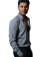 Camisa Hombre Casual Gris Claro Lisa