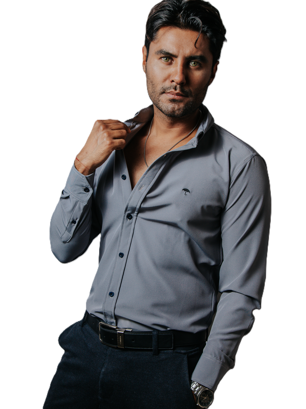 Camisa Hombre Casual Gris Claro Lisa