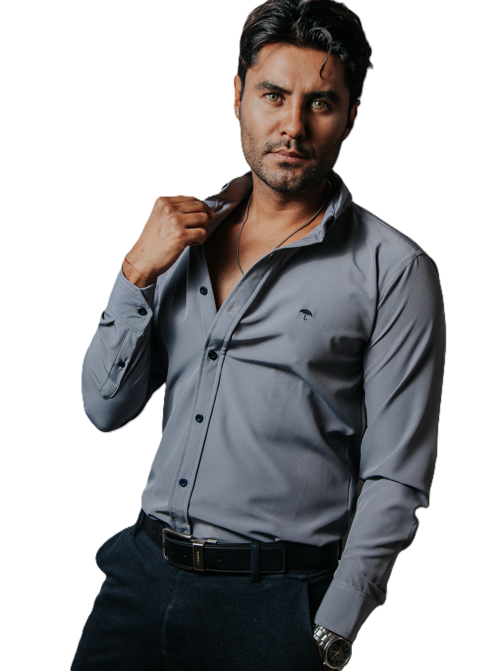 Camisa Hombre Casual Gris Claro Lisa