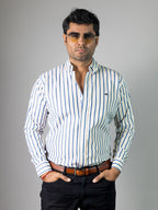 Camisa Hombre Casual Rayas Gris Blanco Beige