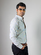 Camisa Hombre Casual Rayas Gris Blanco Beige