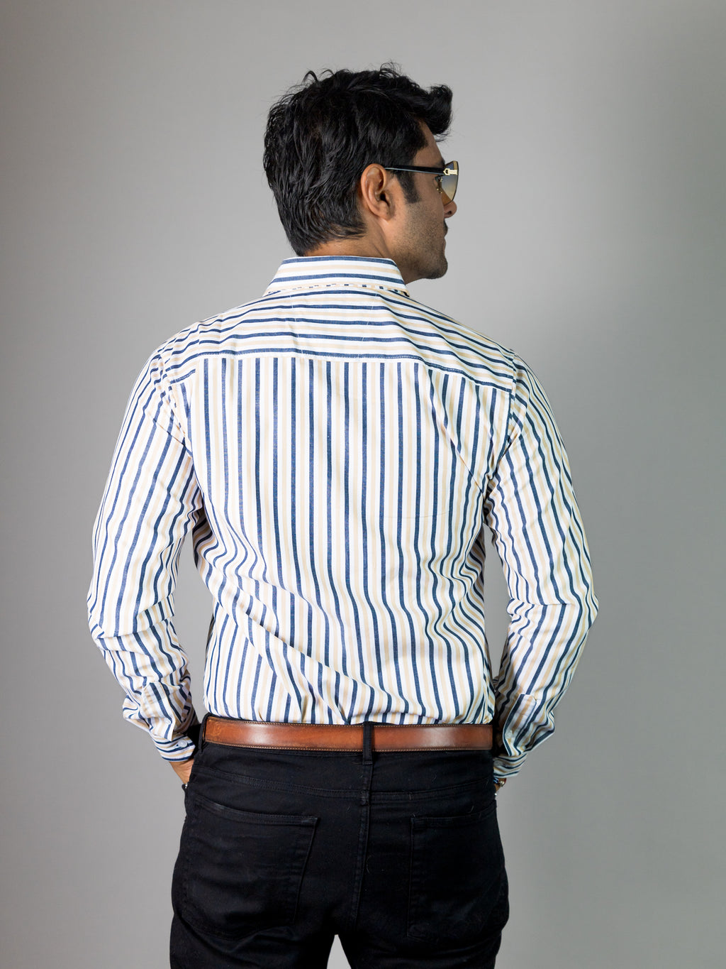 Camisa Hombre Casual Rayas Gris Blanco Beige